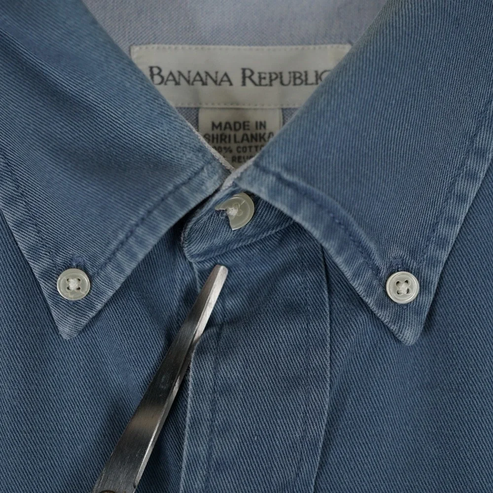 Banana Republic Button Down Shirt Mens M Blue BR Chino Cotton Long Sleeve Pocket